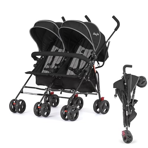 Dream On Me Volgo Side-by-Side Twin Umbrella Stroller with Swivel Wheels