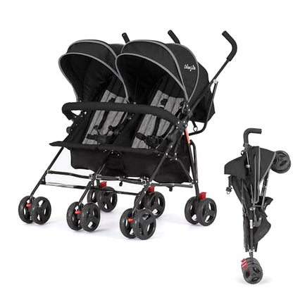 Dream On Me Volgo Side-by-Side Twin Umbrella Stroller with Swivel Wheels