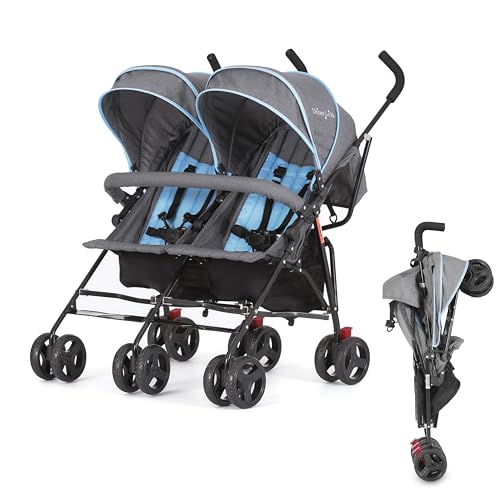 Dream On Me Volgo Side-by-Side Twin Umbrella Stroller with Swivel Wheels