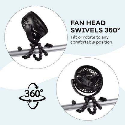 Hoovy Portable Rechargeable Stroller Fan with Flexible Tripod Legs