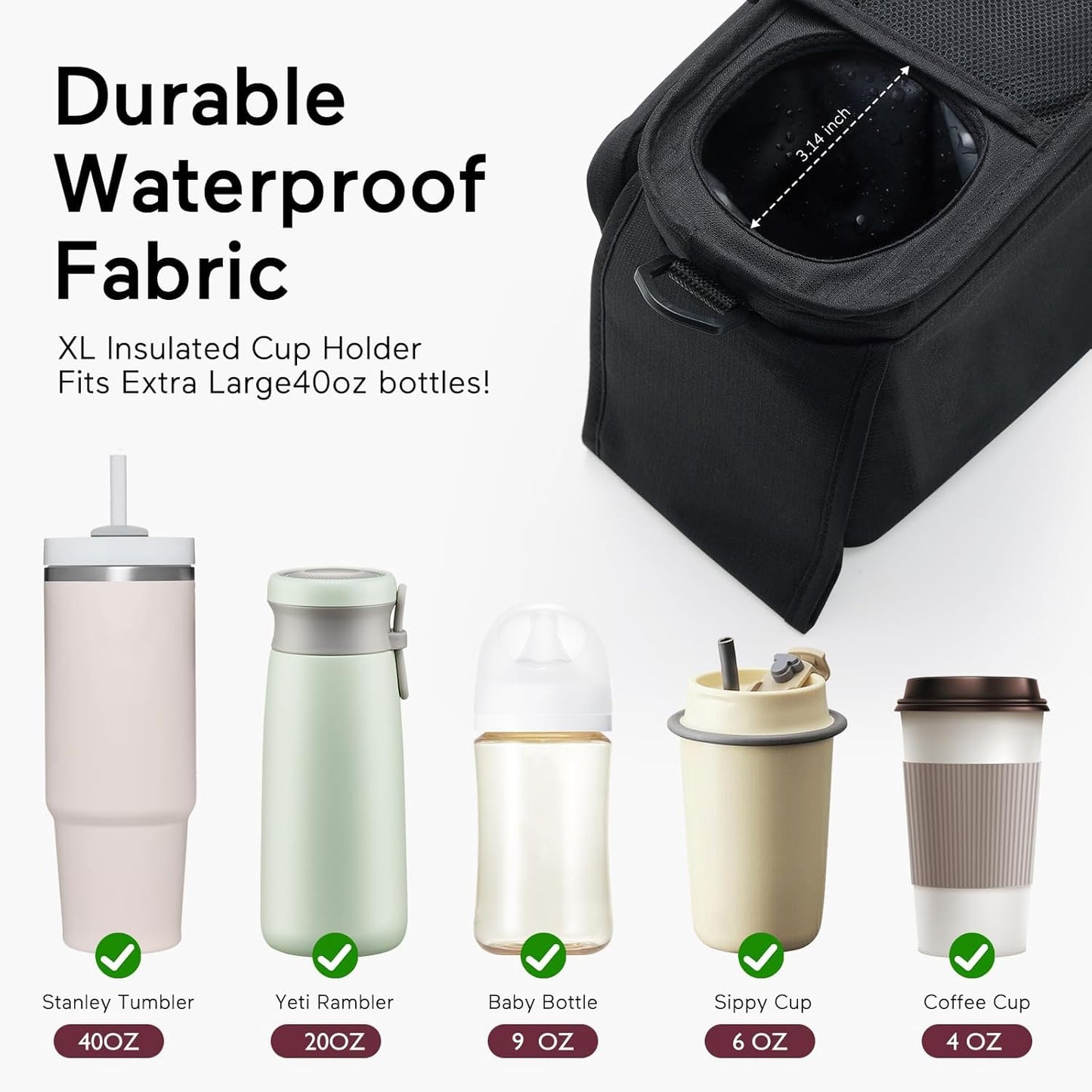 Momcozy Universal Stroller Organizer with Insulated Cup Holder