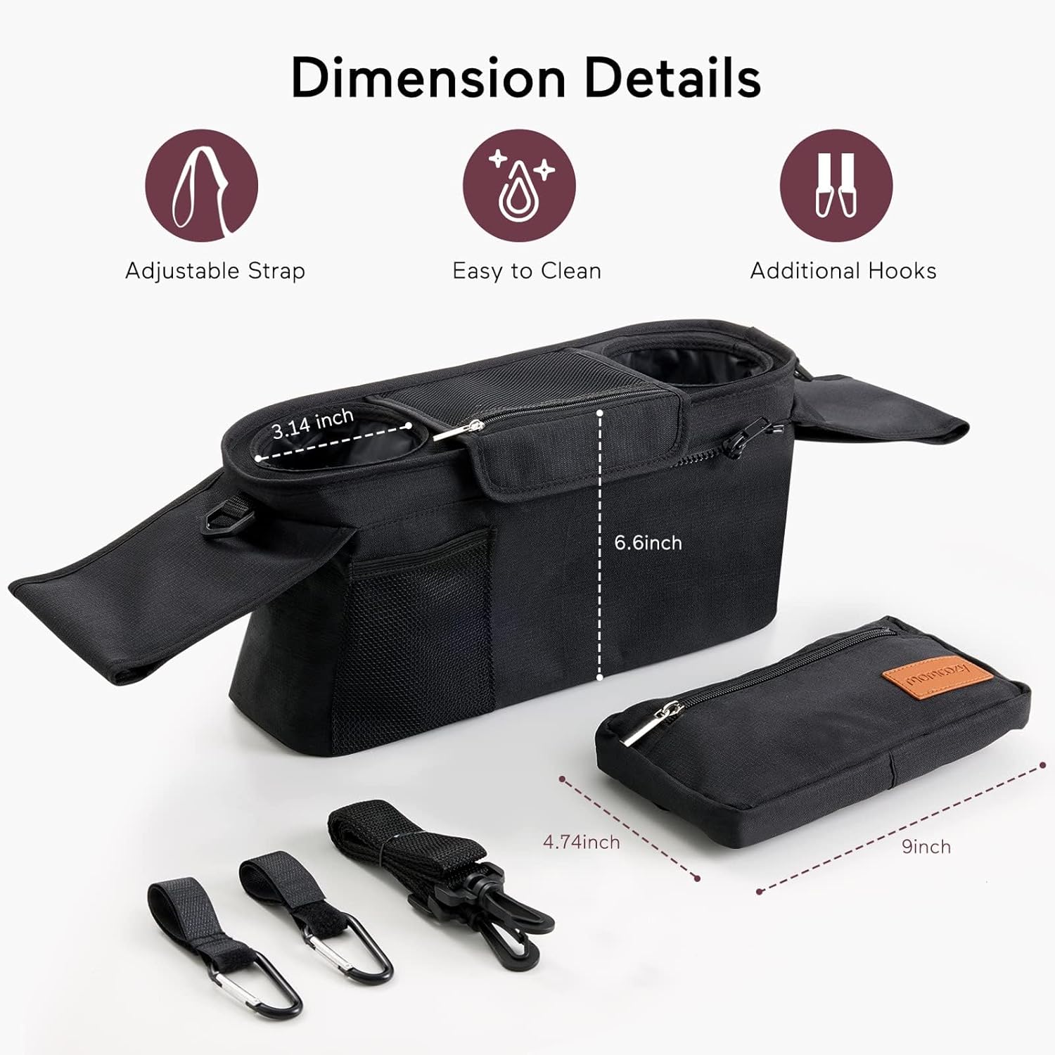 Momcozy Universal Stroller Organizer with Insulated Cup Holder